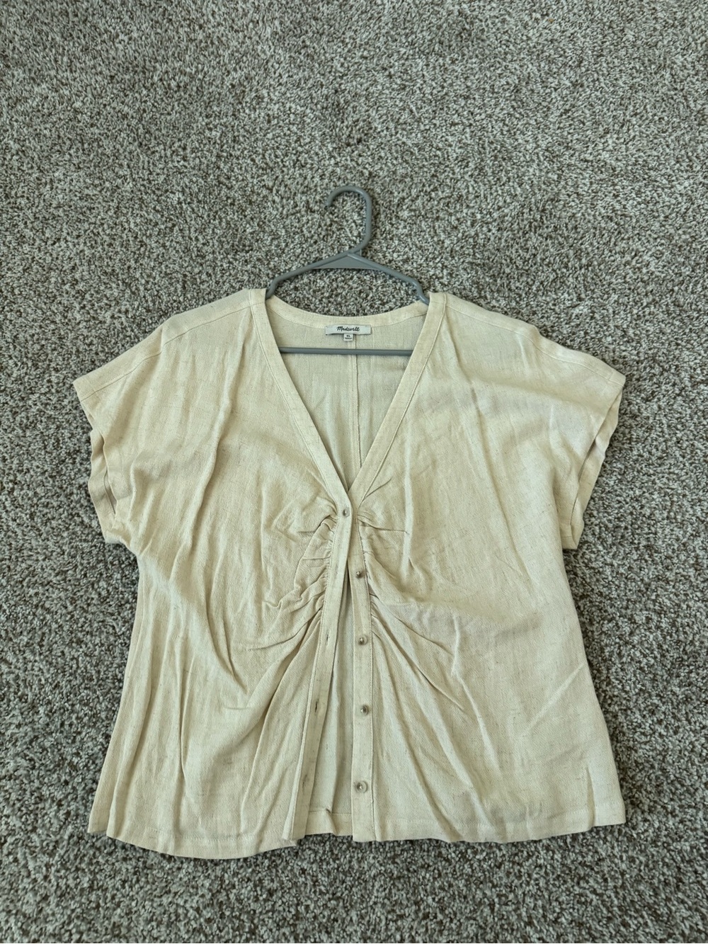 Madewell Beige Button-Front V-Neck Top